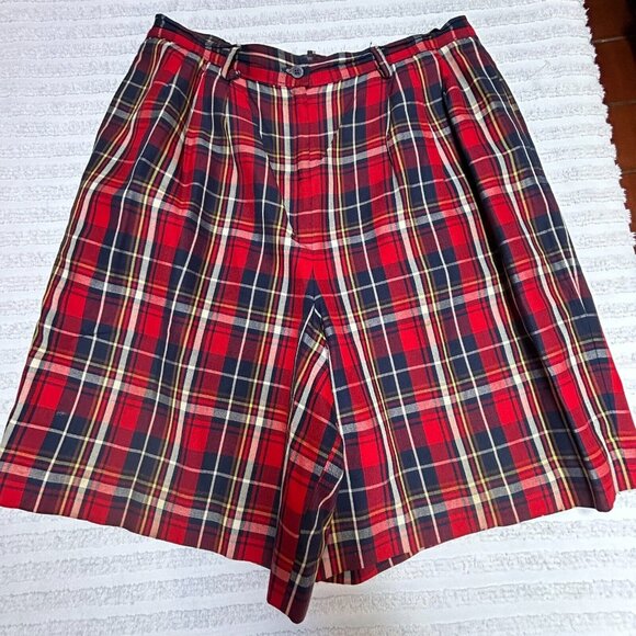Vintage Sophisticates by Pendleton Womens Size 14 Pleated Plaid Shorts Red/Blue